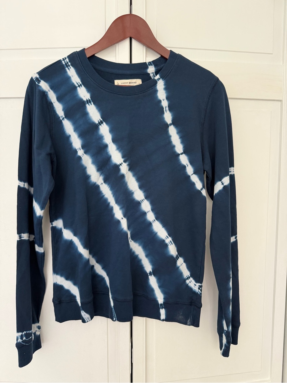 Lucky Brand Navy and White Diagonal Tie-Dye Sweatshirt